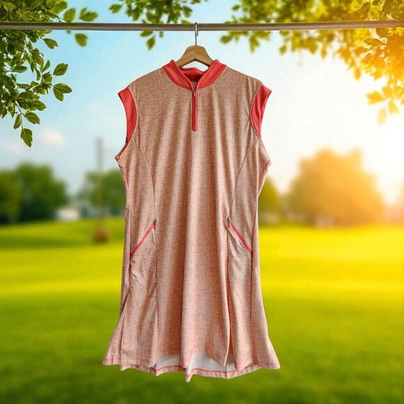 Bermuda Sands Women XL UPF 50+ Lyric Strawberry Sleeveless Golf Dress Pink Green - Picture 1 of 15